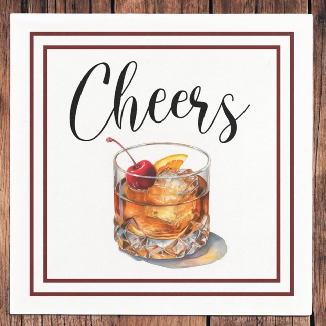 Serviette En Papier Cheers Old Fashioned Script Border (Créateur téléchargé)