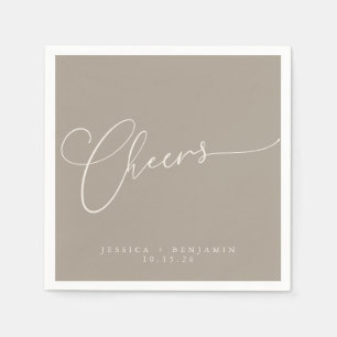 Serviette En Papier Cheers Taupe minimum Brown Script personnalisé mar