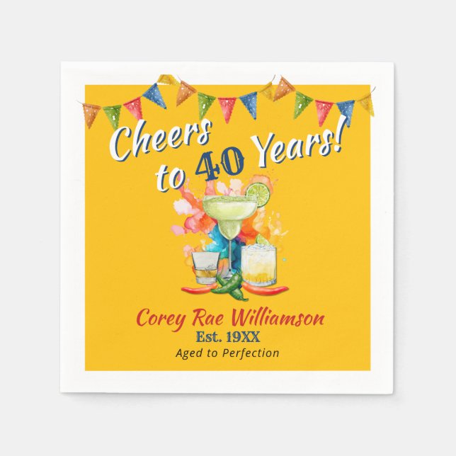 Serviette En Papier Cheers to 40 Years Modern Fiesta 40th Birthday (Devant)