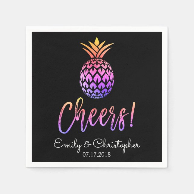 Serviette En Papier Cheers Tropical Hawaiian Ananas Mariage Pastel (Devant)