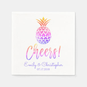 Serviette En Papier Cheers Tropical Hawaiian Mariage Ananas Blanc
