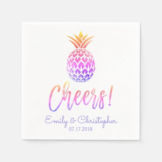 Serviette En Papier Cheers Tropical Hawaiian Mariage Ananas Blanc (Devant)