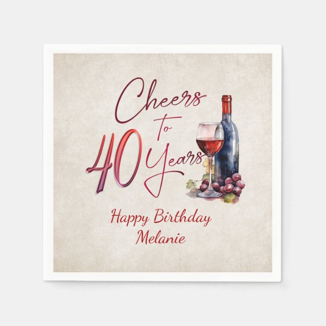 Serviette En Papier Cheers Wine 40e anniversaire (Devant)