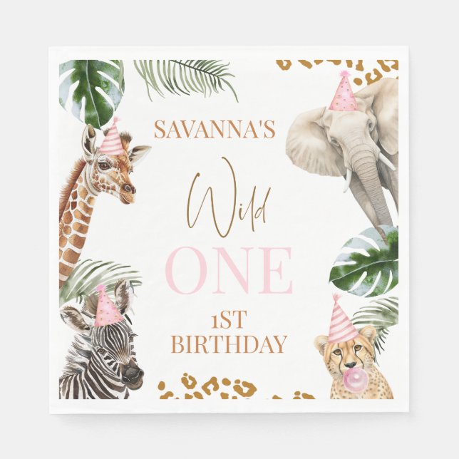 Serviette En Papier Cheetah Print Girls Safari Wild One 1er Anniversai (Devant)