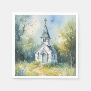 Serviette En Papier Chemin rustique d'église dans une prairie de fleur
