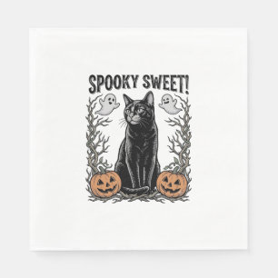 Serviette En Papier Chemise avec gravure Halloween vintage de chat noi