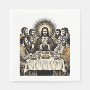 Serviette En Papier Chemise d'art religieux gravure sainte Cène vintag