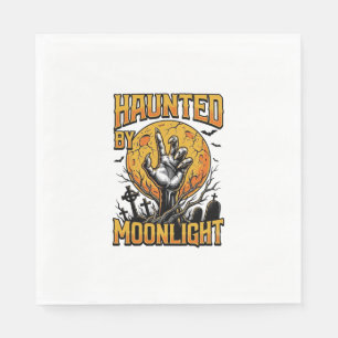 Serviette En Papier Chemise de gravure vintage de lune d'Halloween_1