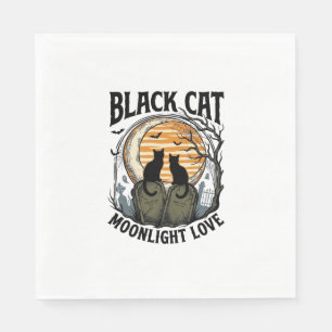 Serviette En Papier Chemise Halloween Chat Noir Vintage Lune Cimetière