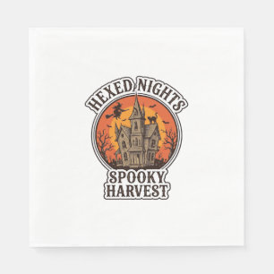 Serviette En Papier Chemise Halloween Maison Hantée Gravure Vintage De