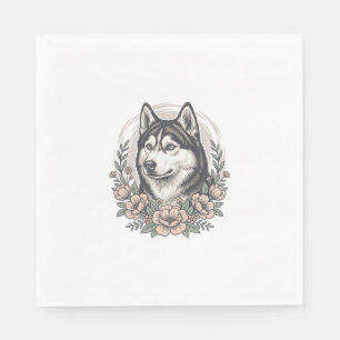 Serviette En Papier Chemise vintage Husky Floral Portrait Design_1