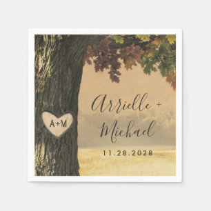 Serviette En Papier Chêne sculpté automne Pays Forêt rustique Mariage