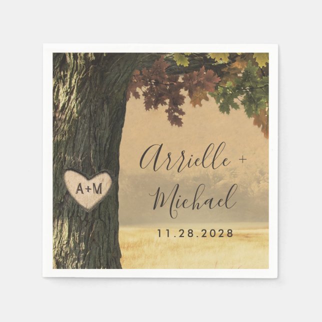 Serviette En Papier Chêne sculpté automne Pays Forêt rustique Mariage (Devant)