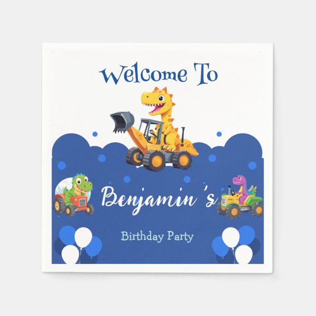 Serviette En Papier Cher Dinosaure tracteur creuser ballon camion Anni (Devant)