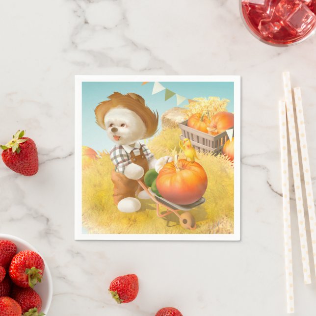 Serviette En Papier Cher fermier chien avec Citrouille (En situation)