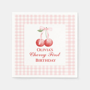 Serviette En Papier Chercher premier anniversaire Pink Bow En vichy
