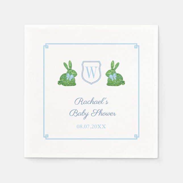 Serviette En Papier Chérie Bunny Monogramme garçon Baby shower Brunch (Devant)