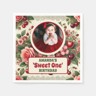 Serviette En Papier Cherry vintage 'Sweet One' 1er Anniversaire Photo