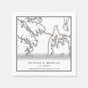 Serviette En Papier Chesapeake Bay Beach Club Mariage noir blanc