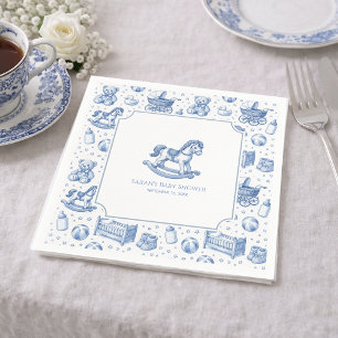 Serviette En Papier Cheval à Bascule Bleu et Blanc Garçon Baby Shower 