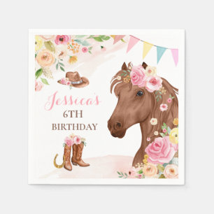 Serviette En Papier Cheval Anniversaire Fête Cowgirl rose Floral Anniv