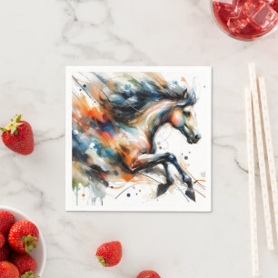 Serviette En Papier Cheval courant à l'aquarelle abstraite