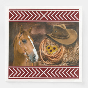 Serviette En Papier Cheval Cowboy Casquette Lasso Western Motif 