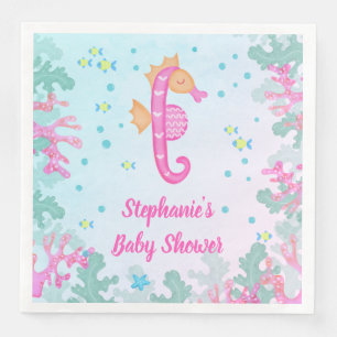 Serviette En Papier Cheval De Mer Sous Le Baby shower Bleu De Mer