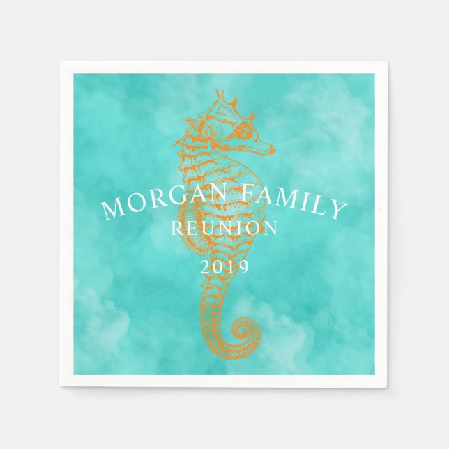 Serviette En Papier Cheval de mer Turquoise | Papier personnalisé Napk (Devant)