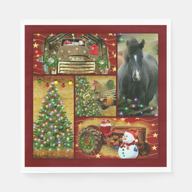 Serviette En Papier Cheval de Noël Camion de neige tracteur (Devant)