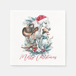 Serviette En Papier Cheval de Noël en Chat de Noël cowgirl cowboy bott