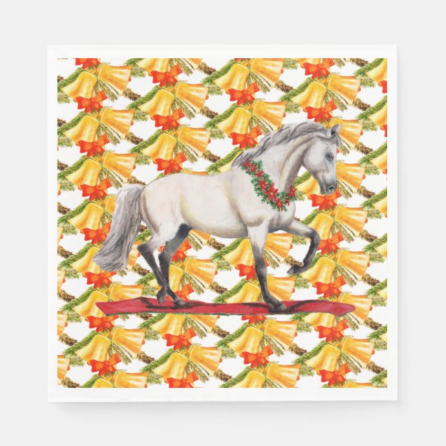 Serviette En Papier Cheval de Noël et cloches Design d'art original (Devant)