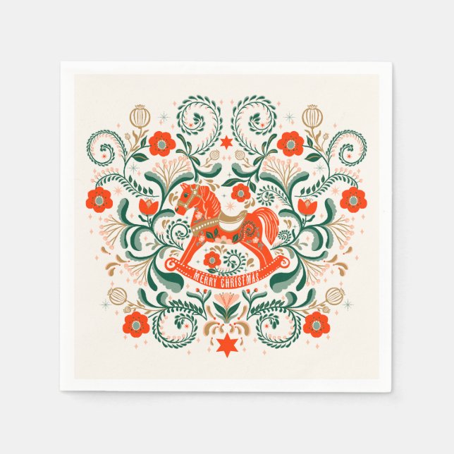 Serviette En Papier Cheval de Noël Vintage illustration Poste (Devant)