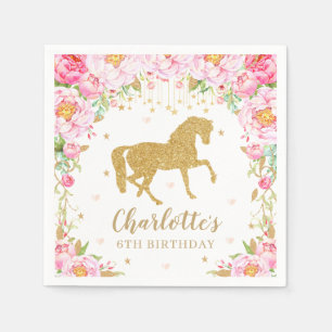 Serviette En Papier Cheval de Parties scintillant d'or rose Floral