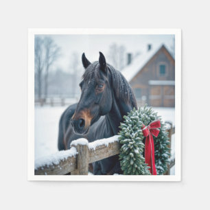 Serviette En Papier Cheval d'hiver avec couronne de Noël