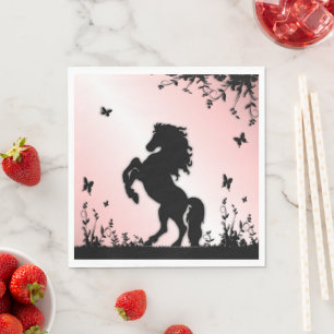 Serviette En Papier Cheval noir cabré rose
