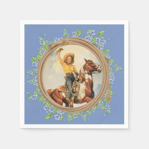 Serviette En Papier Cheval occidental vintage de cow-girl avec des