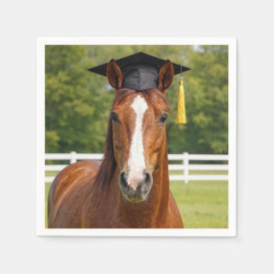 Serviette En Papier Cheval portant une toque de remise de diplôme