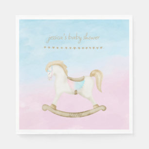 Serviette En Papier Cheval Rocher bleu rose Baby shower neutre pour le
