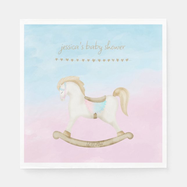 Serviette En Papier Cheval Rocher bleu rose Baby shower neutre pour le (Devant)