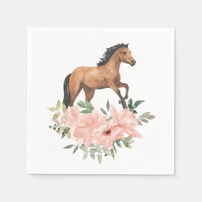 Serviette En Papier Cheval rose Floral fête d'anniversaire (Devant)