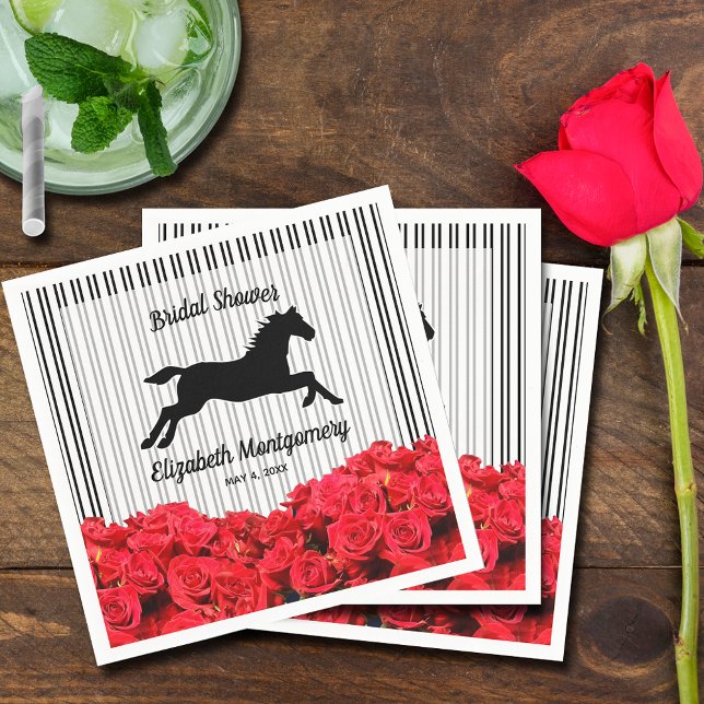 Serviette En Papier Cheval Silhouette Roses rouges sur les bandes Derb (Créateur téléchargé)