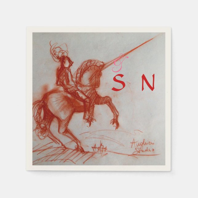 Serviette En Papier CHEVALIER FLORENTINE SUR HORSEBACK monogramme (Devant)