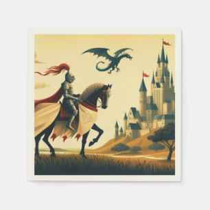 Serviette En Papier Chevalier médiéval/dragon/château fantastique