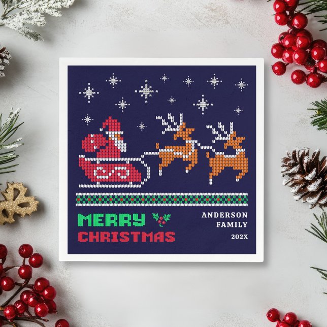 Serviette En Papier Chevalier Père Noël vêtu sur bleu marine Joyeux No (Créateur téléchargé)