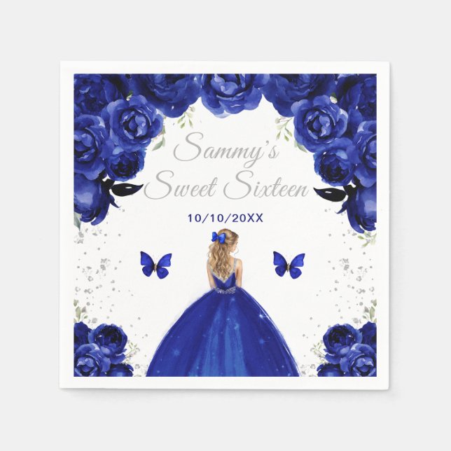 Serviette En Papier Cheveux bleu foncé Blonde Princesse Sweet sixteen (Devant)