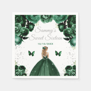 Serviette En Papier Cheveux Blonde Vert foncé Princesse Sweet sixteen
