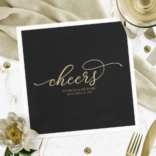 Serviette En Papier Cheveux - Mariage noir de script or chic