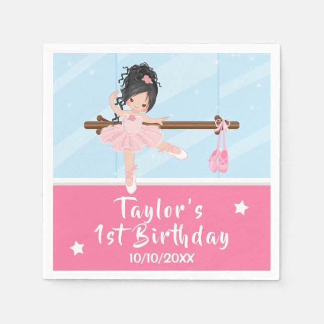 Serviette En Papier Cheveux noirs Ballerina rose Tutu Anniversaire Nap (Devant)