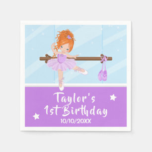Serviette En Papier Cheveux rouges Ballerina violet Tutu Anniversaire 